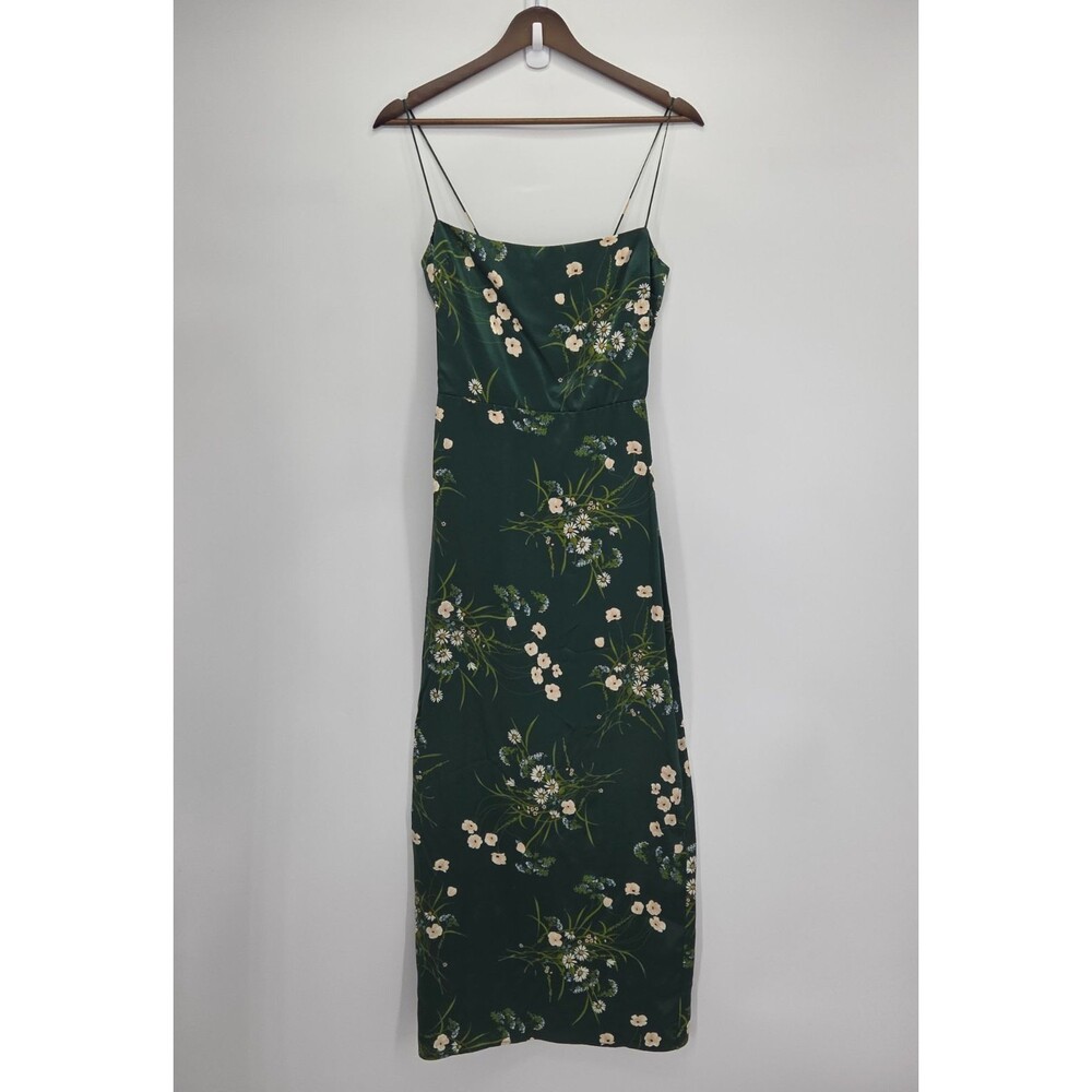 Reformation Frankie Dress Buena Green Floral Silk Slip Maxi Dress Size 2 - Picture 2 of 5
